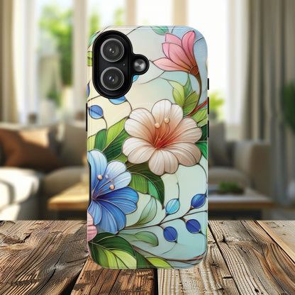 Rose Petal Mosaic Tough iPhone Magnetic Case, Durable Protection, Stylish iPhone Design, Gift for Her, Nature Lover, Unique Stained Glass  Accessory