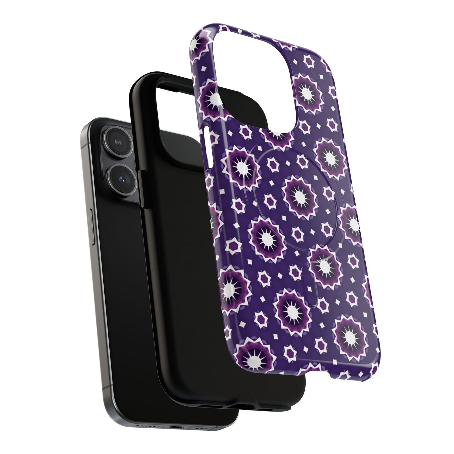Violet Nova Bloom Stylish Tough Magnetic iPhone Case, Purple Floral iPhone Cover, Durable Cell iPhone Protector, Gift for Her, Mother's Gift
