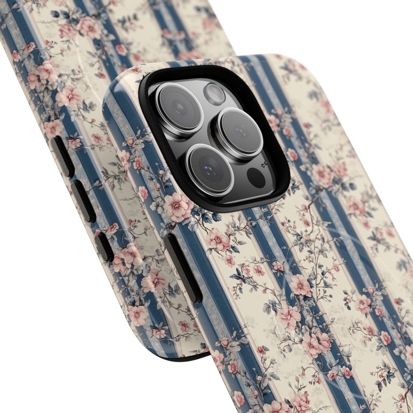 Victorian Rose Stripe iPhone Case, Tough Magnetic Cases for Stylish Protection, Flower Pattern iPhone Cover, Trendy Gift Idea for Her