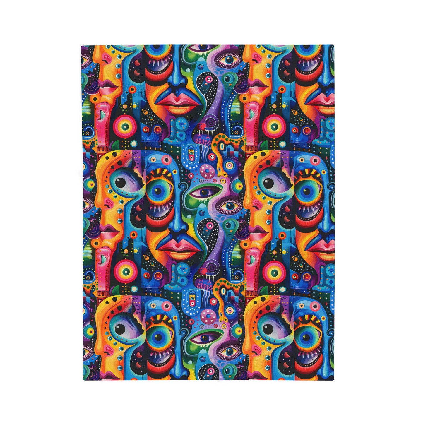 Psychedelic Visions Vibrant Abstract Faces Velveteen Plush Blanket