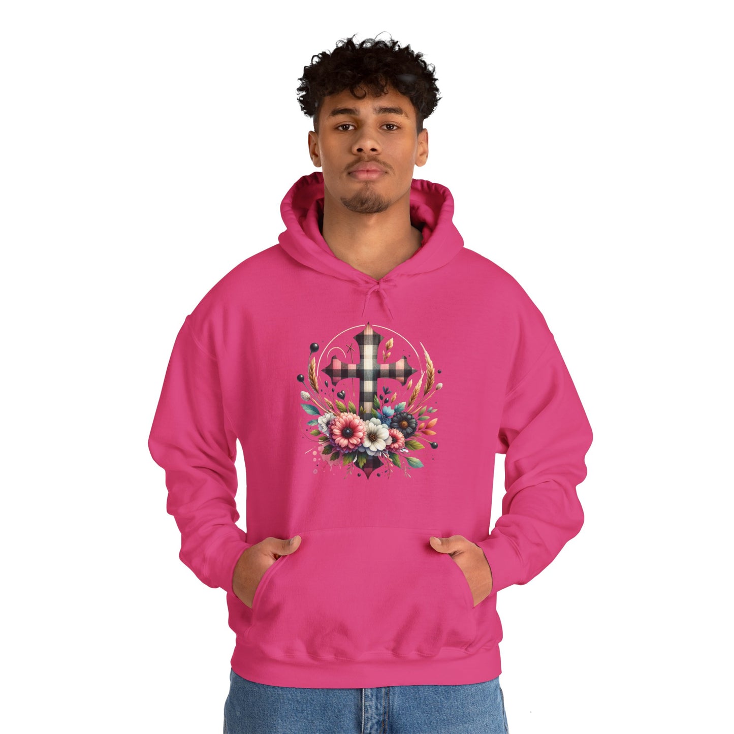 Faith and Floral Cross Unisex Heavy Blend™ Gildan Hooded Sweatshirt.