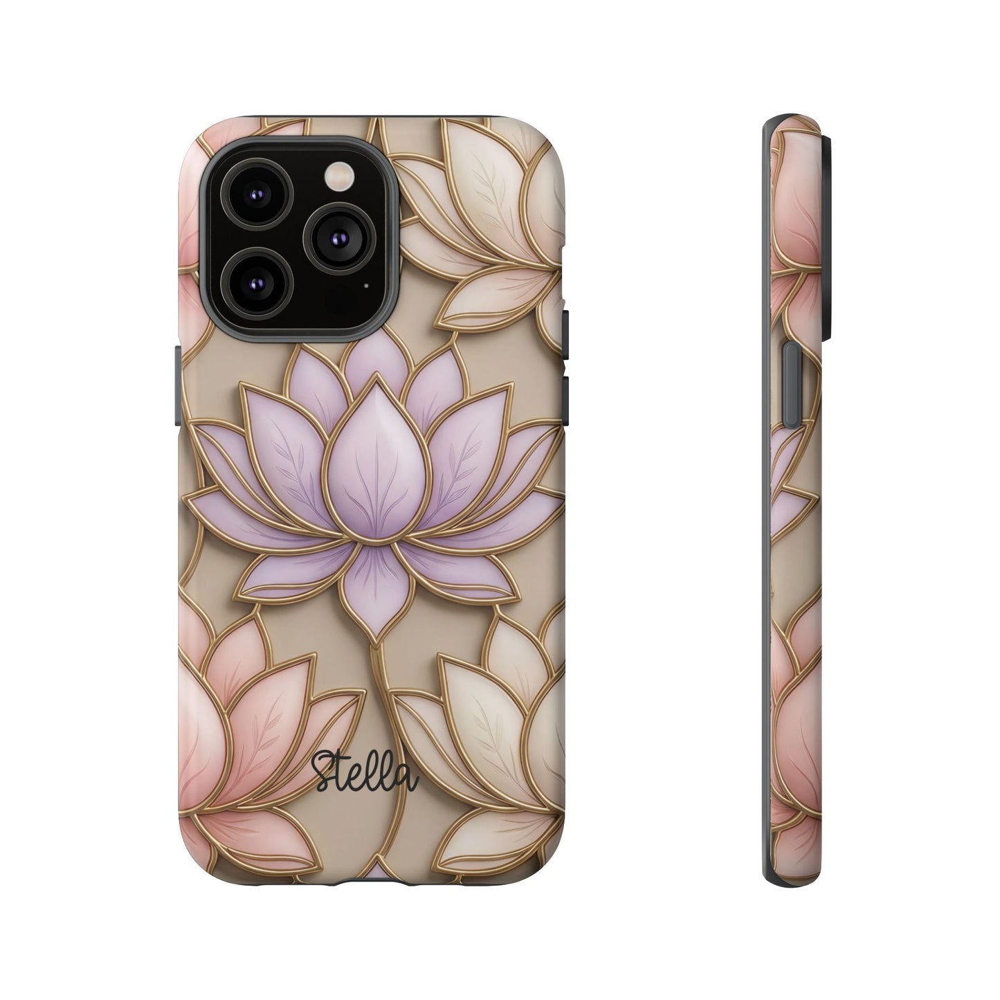 Personalized Lotus Floral Stained Glass Effect Tough Phone Case