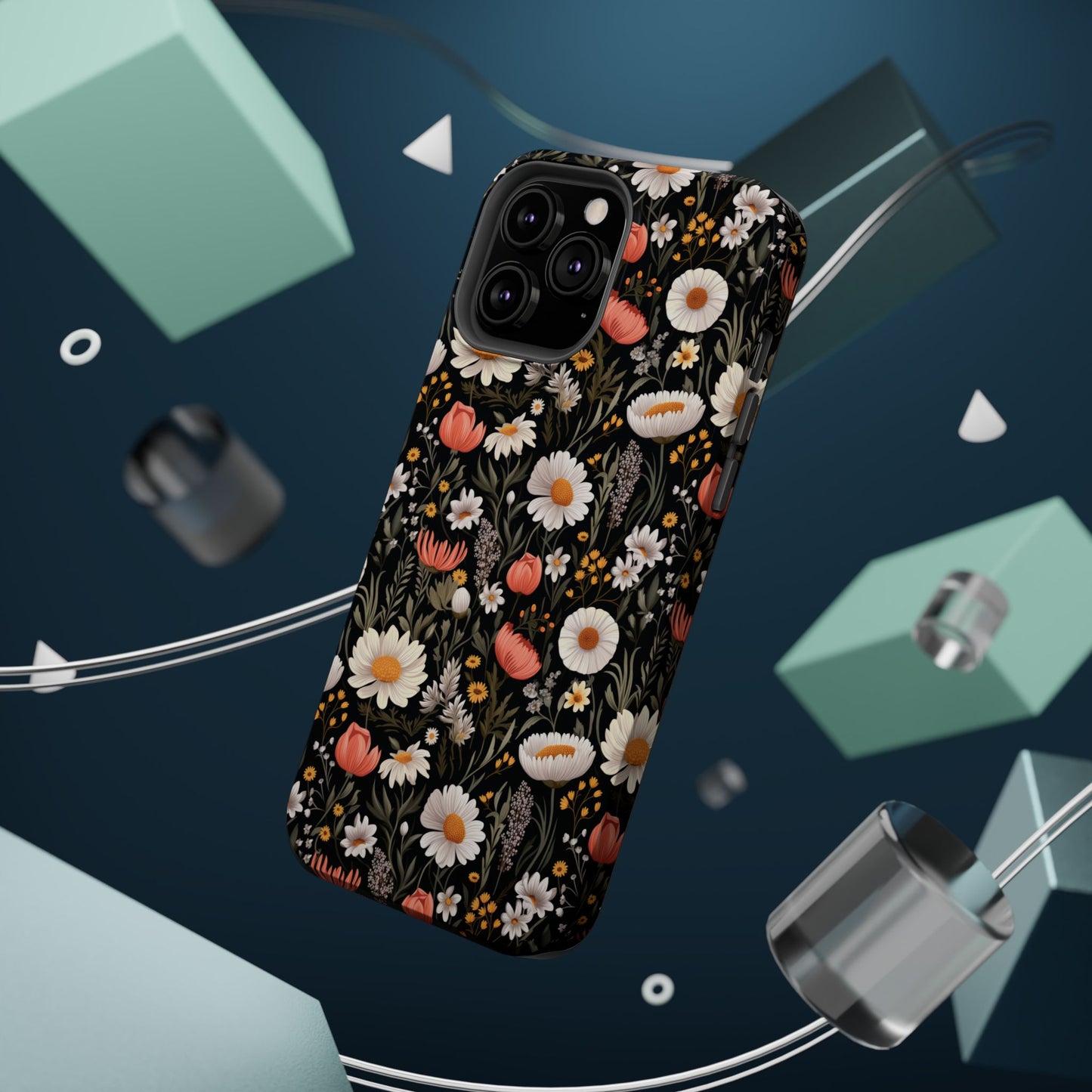 Blossom Elegance: Noir Garden Magnetic Tough iPhone Cases