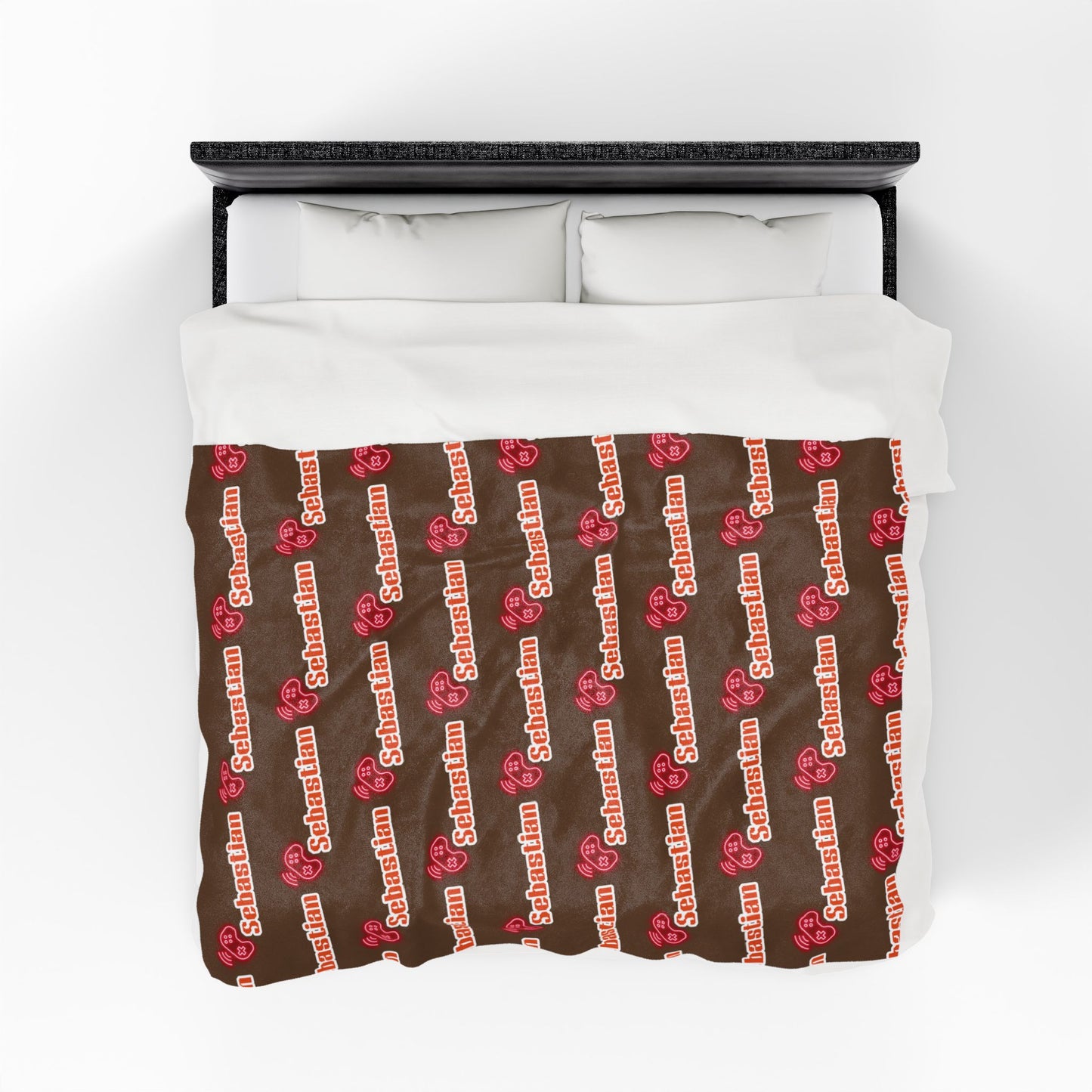 Personalized Name Velveteen Plush Blanket — Brown Retro Script Pattern Cozy Throw, Gift for Her, Gift for Him.