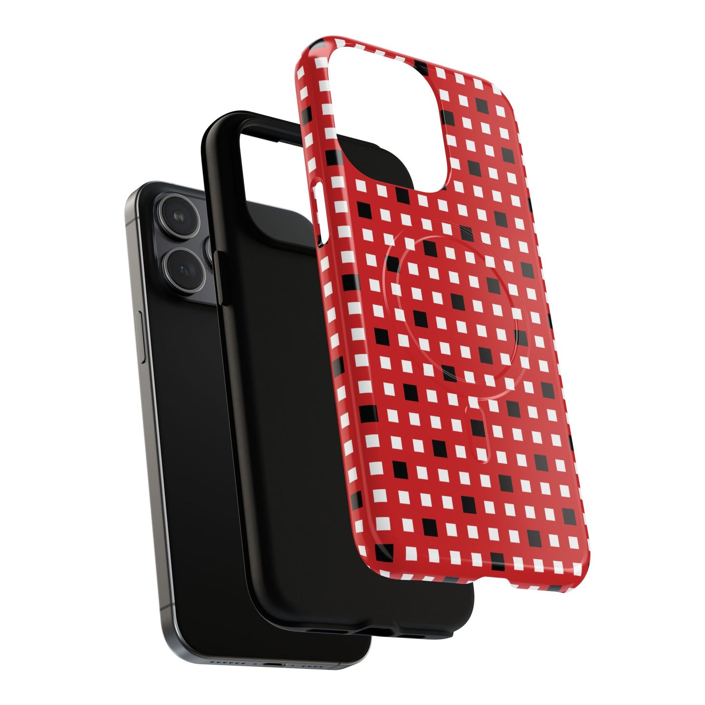 Crimson Gridlock Tough iPhone Magnetic Cases, Durable iPhone Accessories, Gift for Tech Lovers, Modern Design