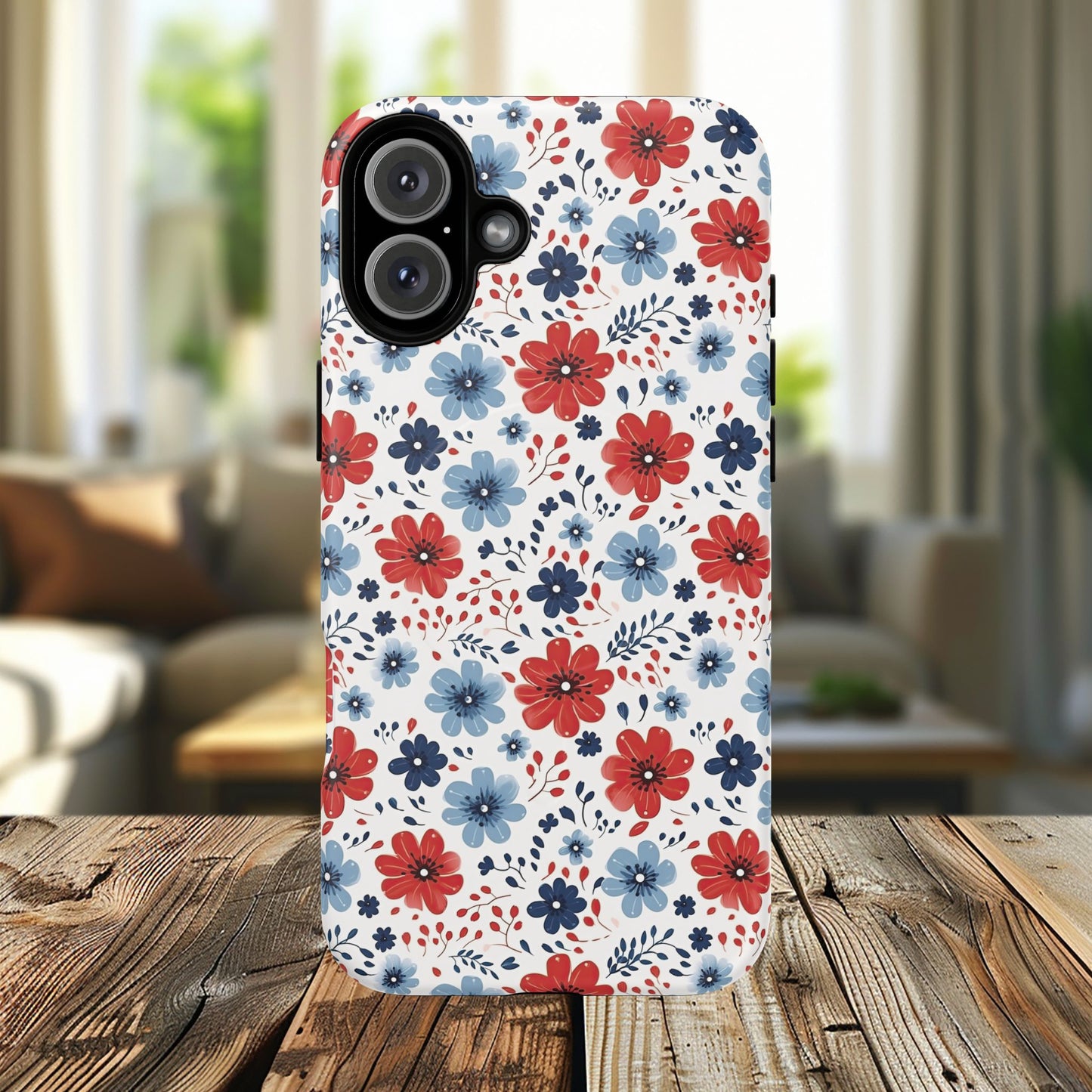 Patriotic Floral Dreams Tough Magnetic iPhone Cases, Durable, Stylish, Gift for Her, Protective Phone Cover, Spring Floral Design