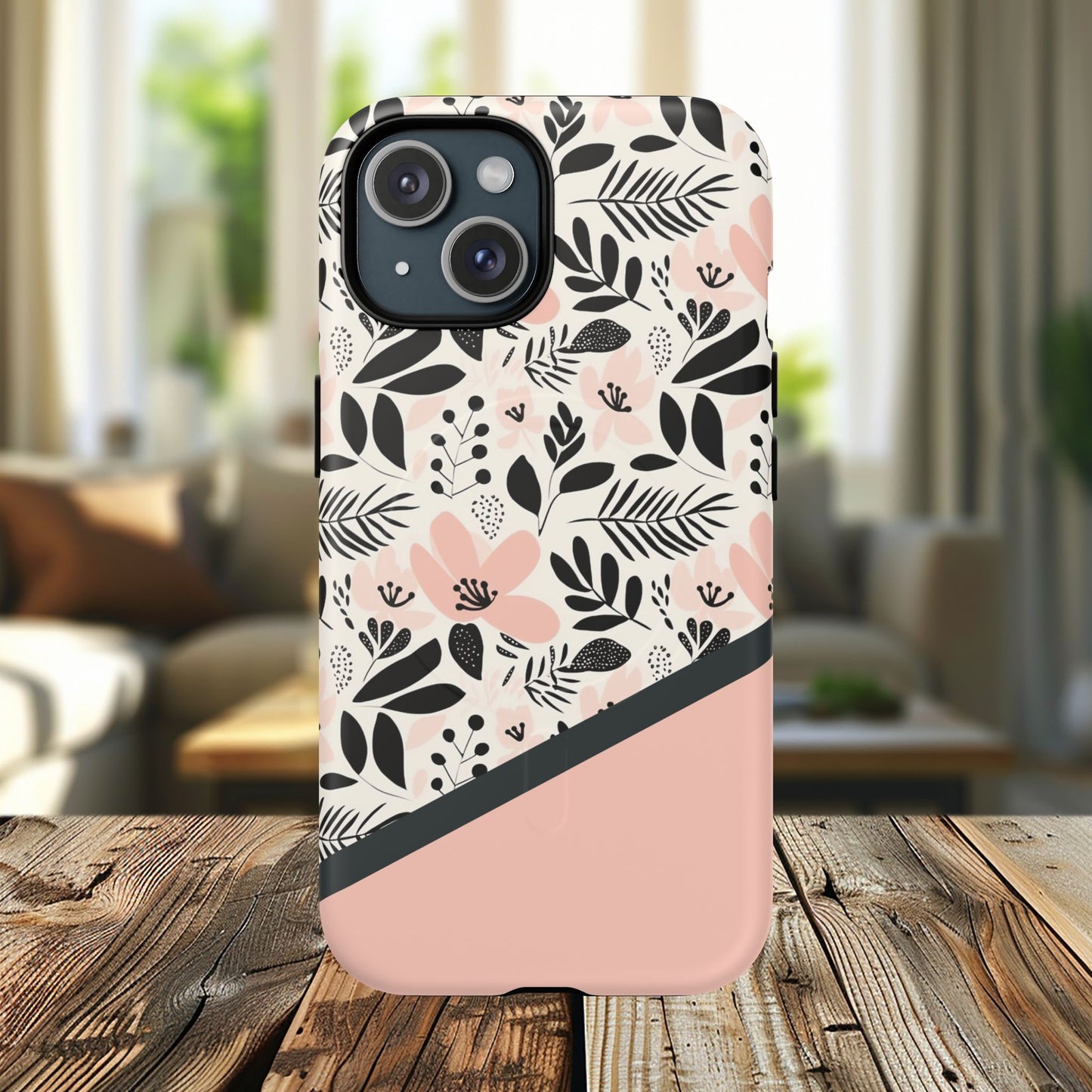Personalized Floral Blush Garden Whisper Tough Magnetic MagSafe® iPhone® 13, 14, 15, 16, 17, Pro, Pro Max, Plus Cases (Custom Name).