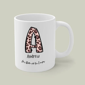 Personalized Animal Print Initial Mug, Custom Name Mug, Coffee Mug