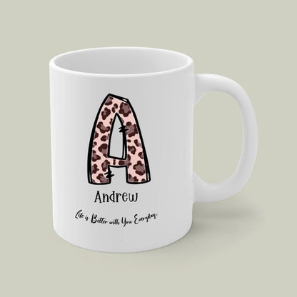 Personalized Animal Print Initial Mug, Custom Name Mug, Coffee Mug