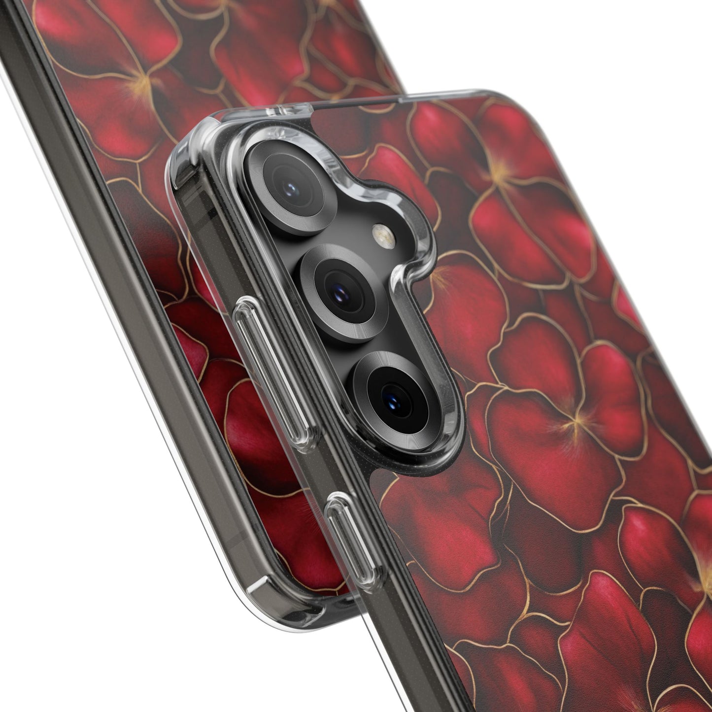 Velvet Petal Noir Floral Petal Clear Impact-Resistant iPhone and Samsung Case.