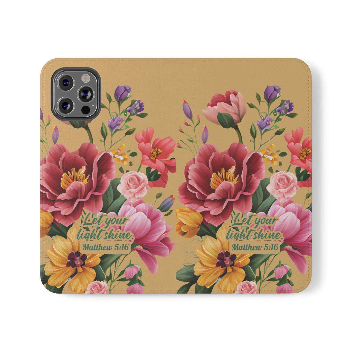 Floral Scripture Flip Case — "Let Your Light Shine" Wallet Phone Cover (Matthew 5:16)