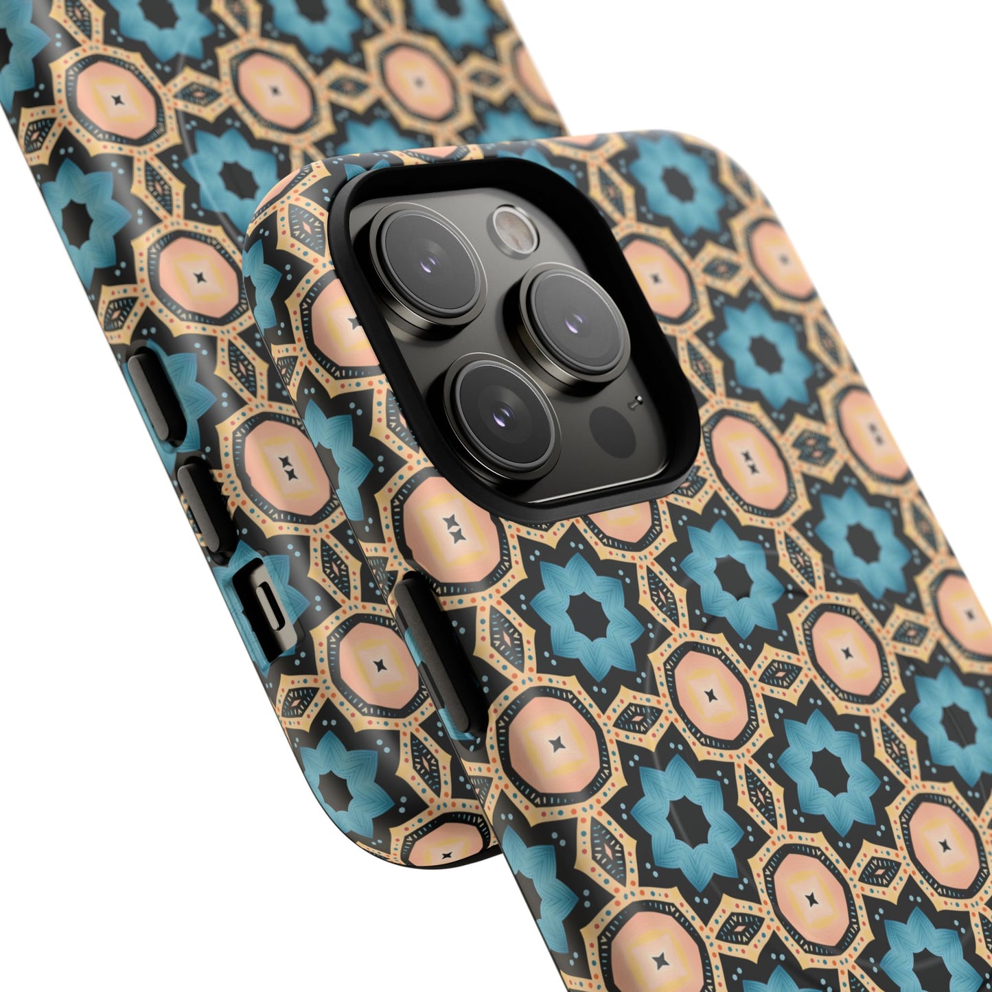 Sahara Star Mosaic Colorful Geometric iPhone Cases, Tough Magnetic iPhone Cases, Vibrant Design iPhone Cover, Durable iPhone Protection, Stylish Tech Accessories.