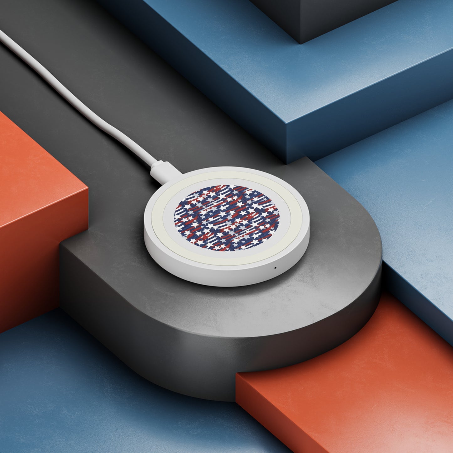 Patriotic Wave Wireless Charging Pad | USA Star Design.