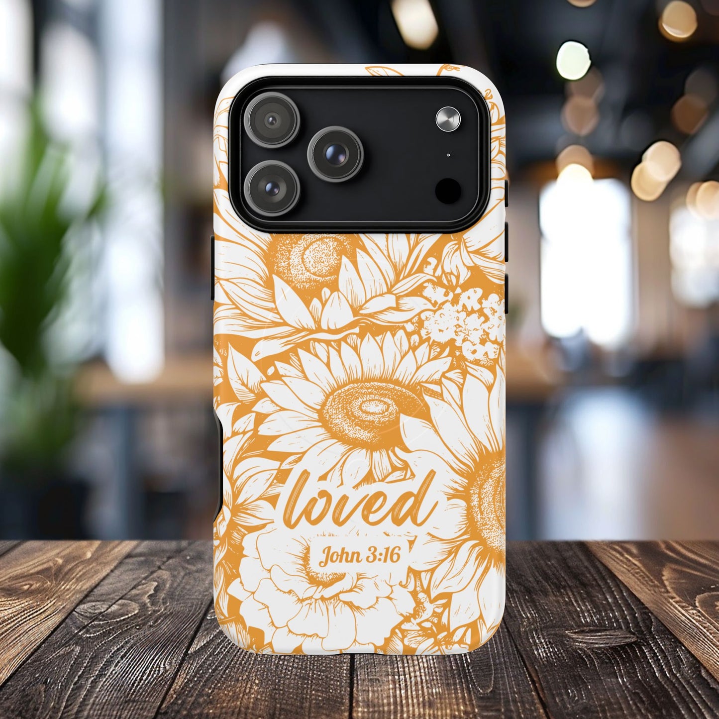 Loved John 3:16, Inspirational Gift, Tough iPhone Magnetic Case Scripture, Sunflower Bible Verse, MagSafe® iPhone® Tough Case, iPhone 14, iPhone 15, iPhone 16, Pro, Pro Max, Plus