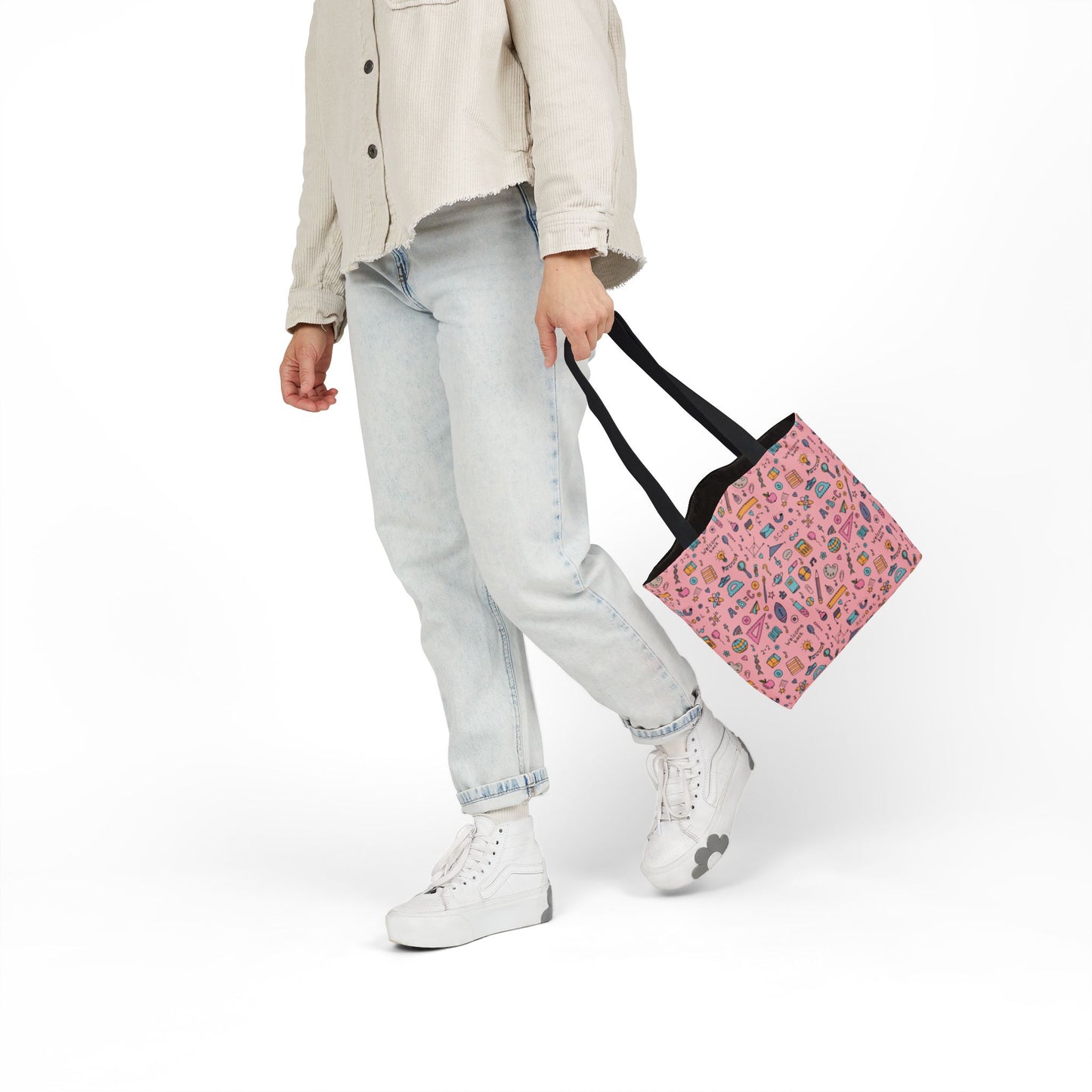 Personalized Pink Chalkboard Chic Composition Book Inspired Canvas Tote Bag with Colorful Straps, Cute School Bag, Eco-Friendly Tote, Back to School Shopping Bag, Teacher Gift Idea