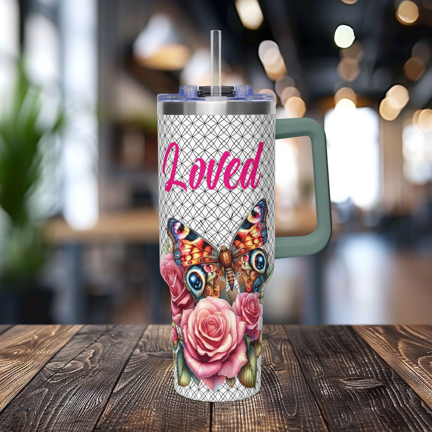 40oz Floral Butterfly Tumbler — Personalized "Name and Affirmation" Vacuum Insulated Cup