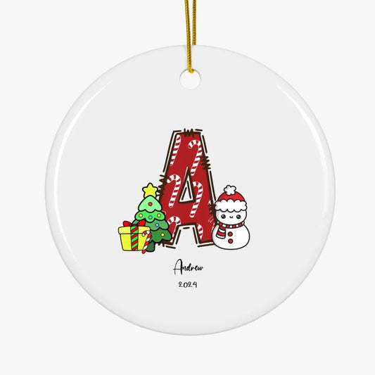 Personalized Animal Print and Winter wonderland Initial Ceramic Ornament.