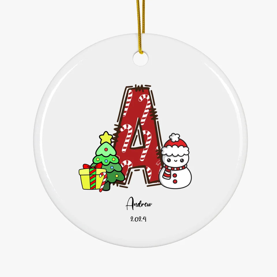 Personalized Custom Candy Cane Initial Ceramic Ornament
