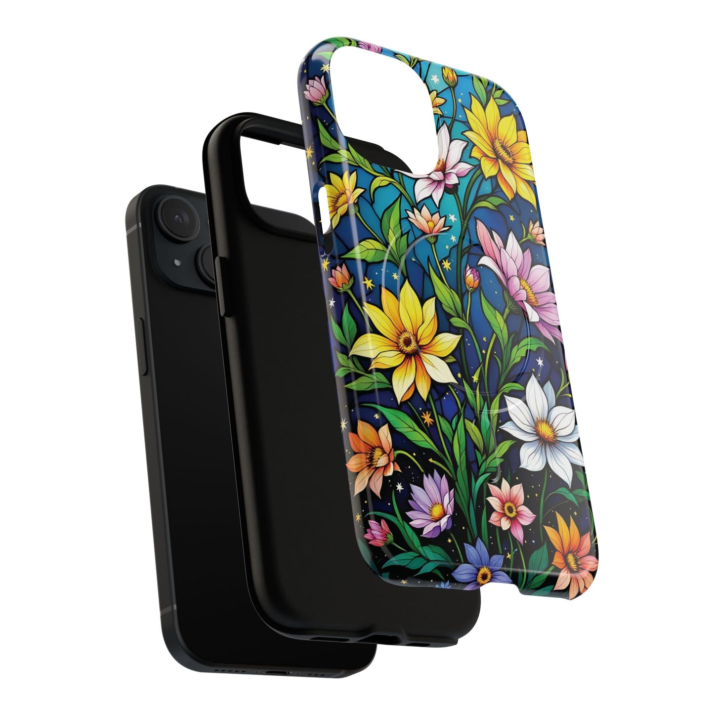 Flower Garden Stained Glass Phone Case, Tough Magnetic Cases, Floral Phone Cover, Durable Phone Accessories, Spring Gift, Birthday Present