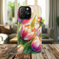 Tulip Glow Tough iPhone Magnetic Case, Floral Design, Spring Gift, Durable Protection, Smartphone Accessories, MagSafe Accessories, Stained Glass Tulip Gift