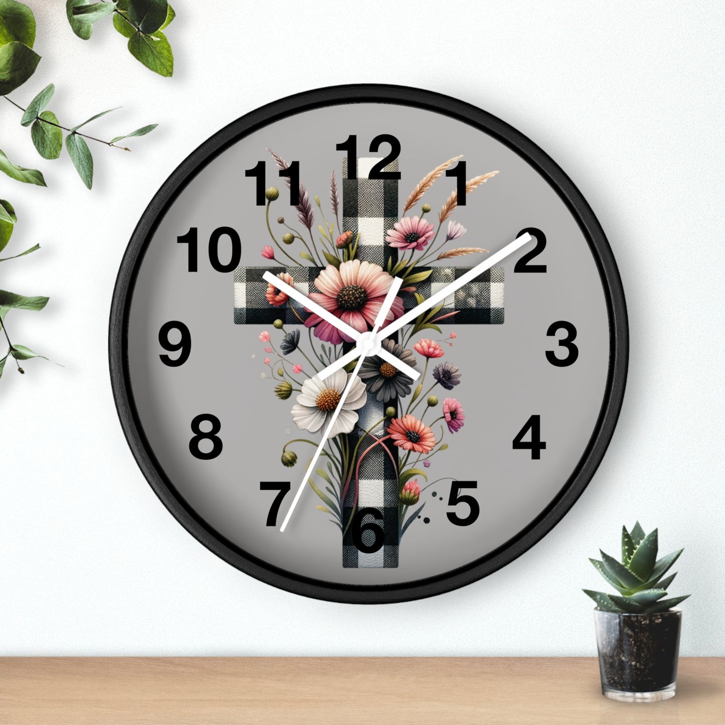 Floral Cross Wall Clock - Elegant Decor for Faith & Home