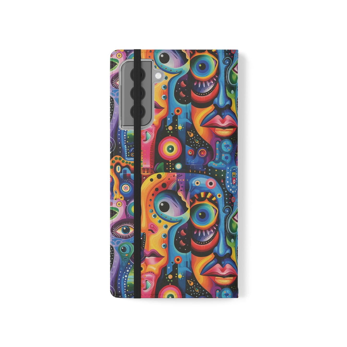 Psychedelic Visions Vibrant Art Flip iPhone and Samsung Phone Case - Colorful Faces Design for Phone Protection