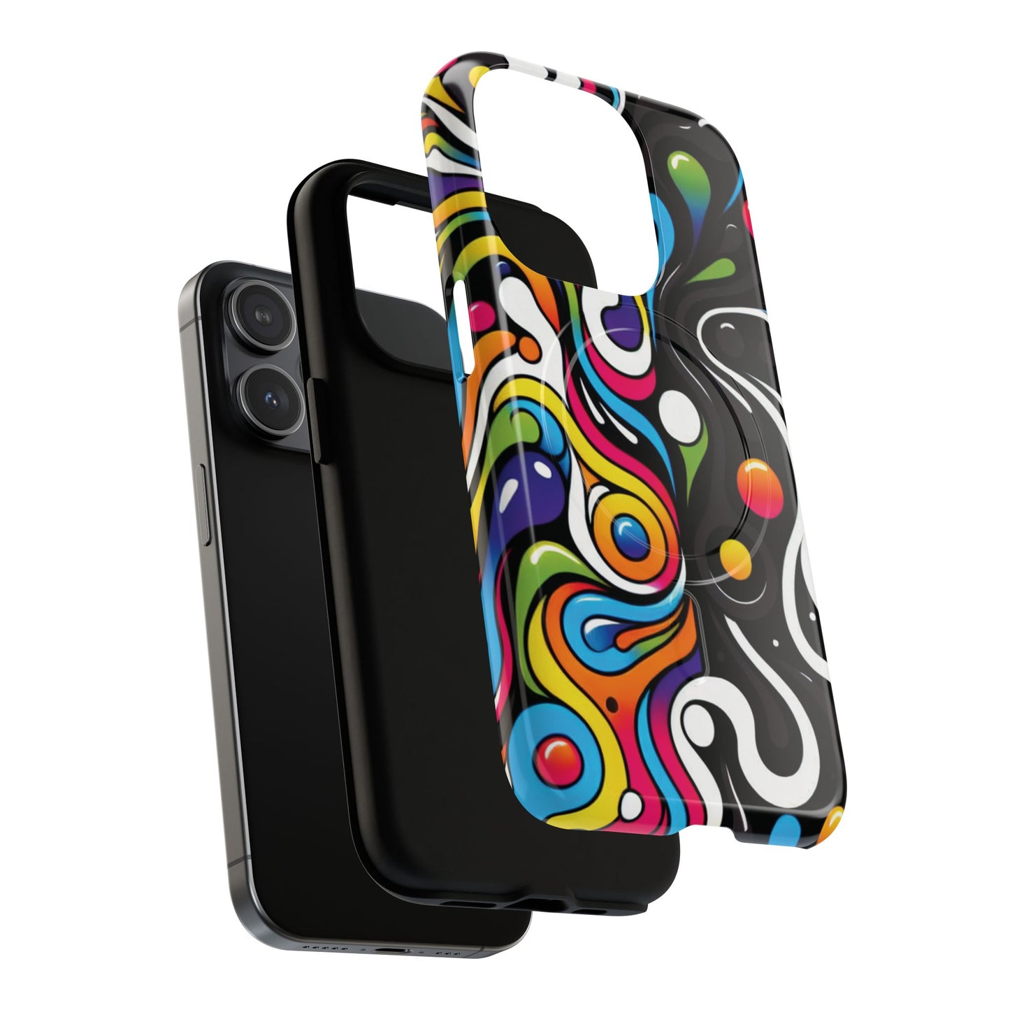 Vibrant Yin Yang Pop Splash Tough Magnetic iPhone Cases, Bold Artwork, Customizable Protection, Gift for Tech Lovers, Colorful iPhone Accessories