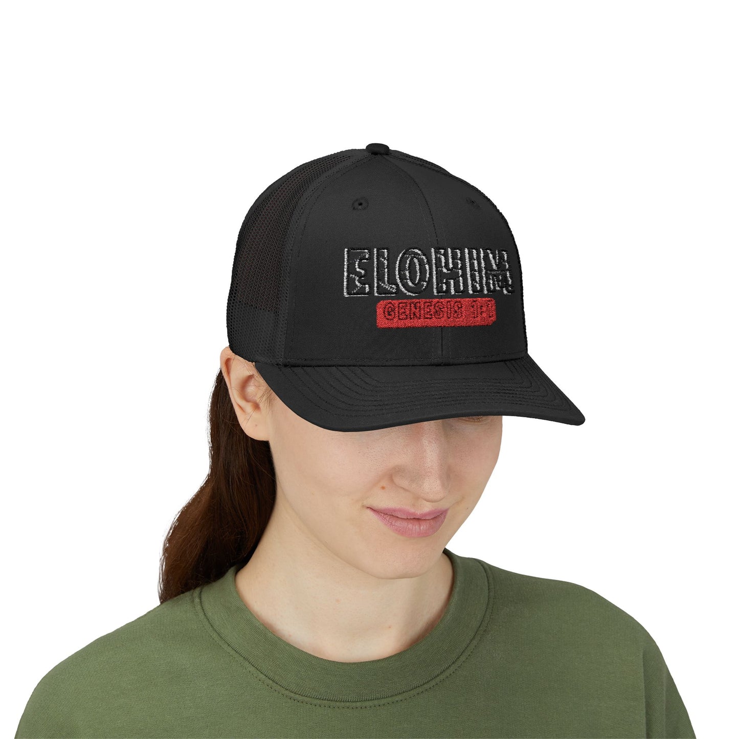 Embroidery Elohim Faith Snapback Trucker Cap - Religious Hat, Stylish Accessory, Gift for Believers, Casual Wear, Outdoor Events, Faith-Based, Name of GOD.