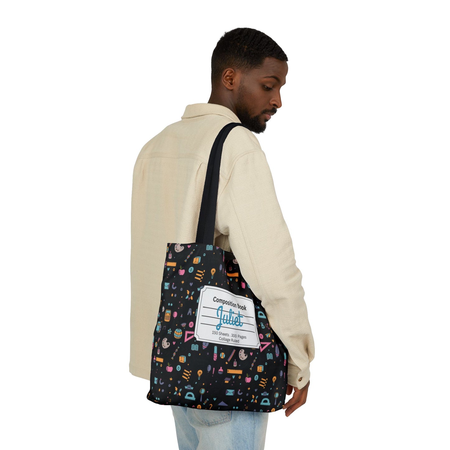 Personalized Chalkboard Chic Composition Book Inspired Canvas Tote Bag with Colorful Straps, Cute School Bag, Eco-Friendly Tote, Back to School Shopping Bag, Teacher Gift Idea