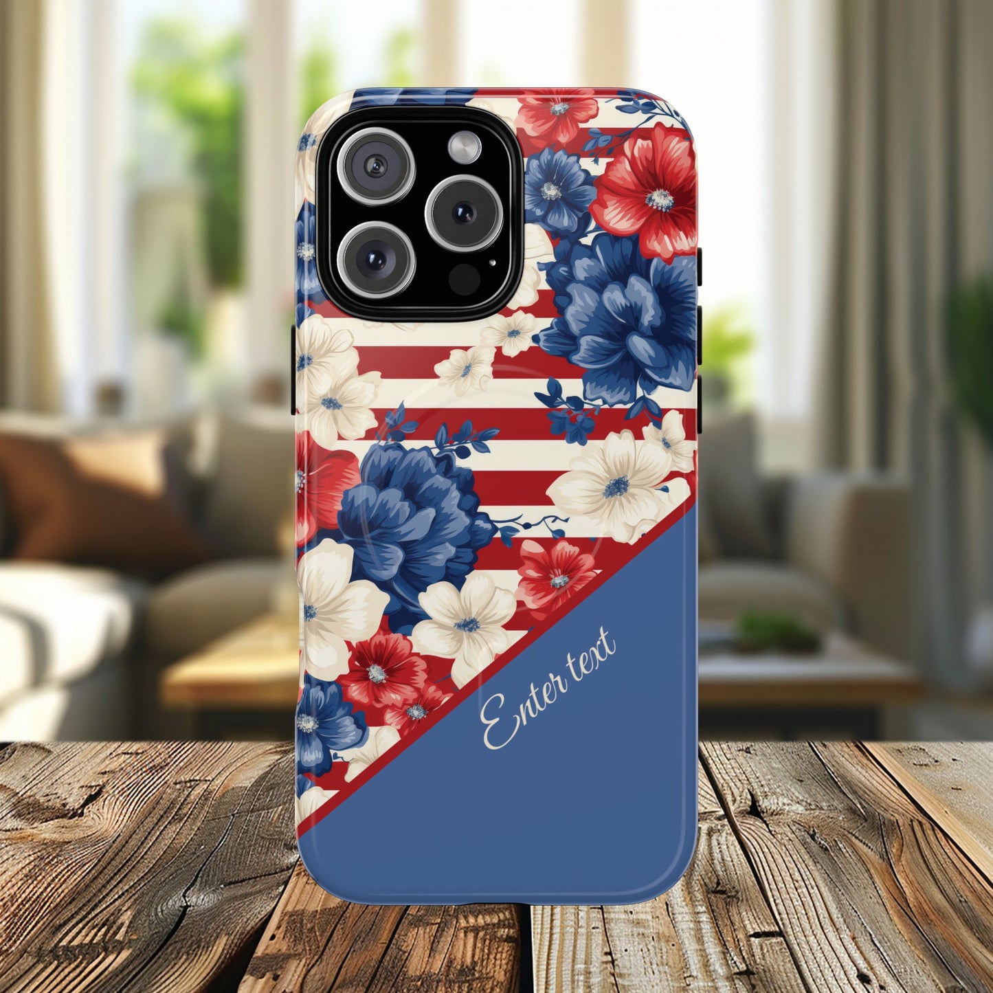 Personalized Stars, Stripes & Petals Tough Magnetic MagSafe Case, Patriotic Cover, Floral Design, Durable Protection, Gift for Her, Summer Vibes