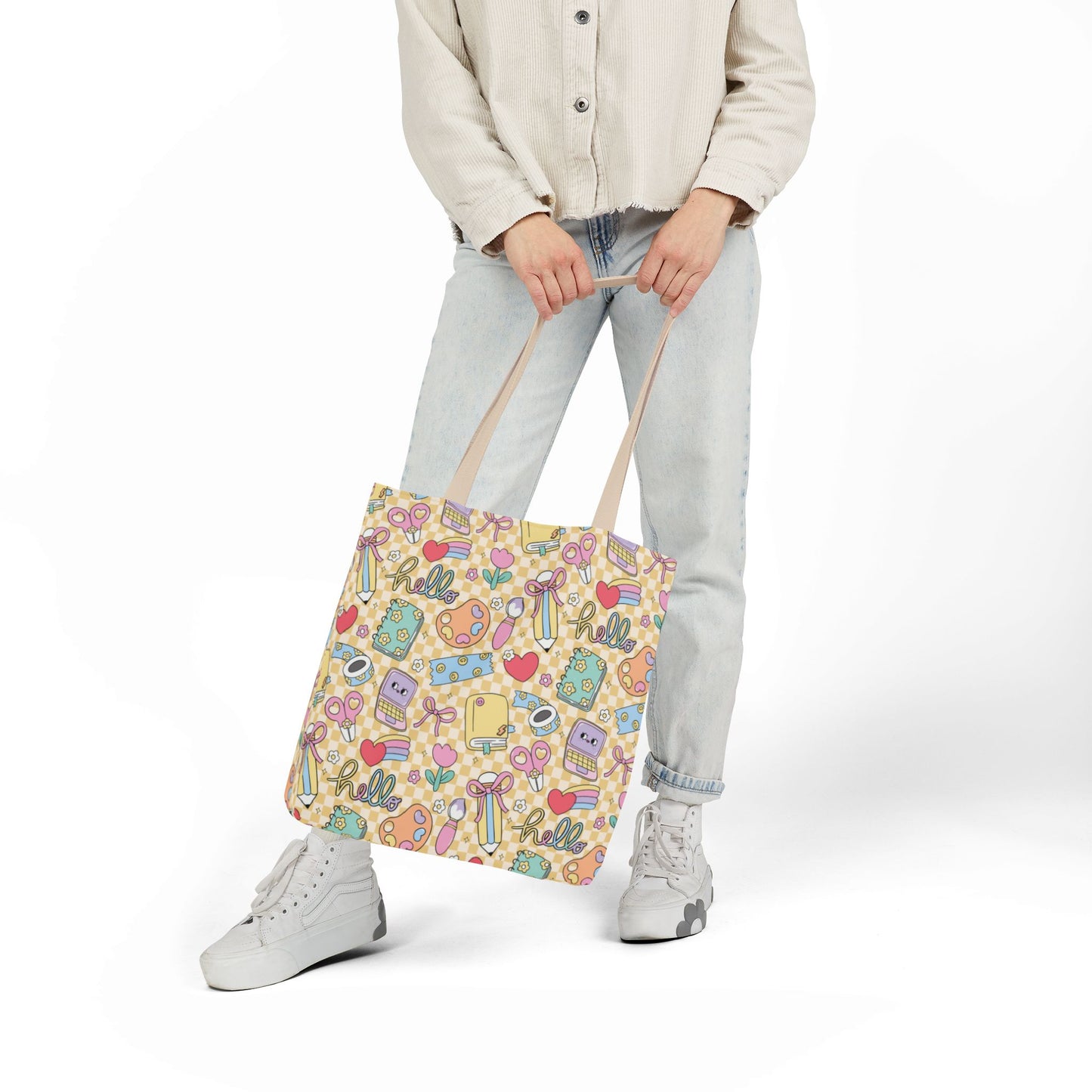 Personalized Doodle Daydream Composition Book Inspired Canvas Tote Bag with Colorful Straps, Cute School Bag, Eco-Friendly Tote, Back to School Shopping Bag, Teacher Gift Idea