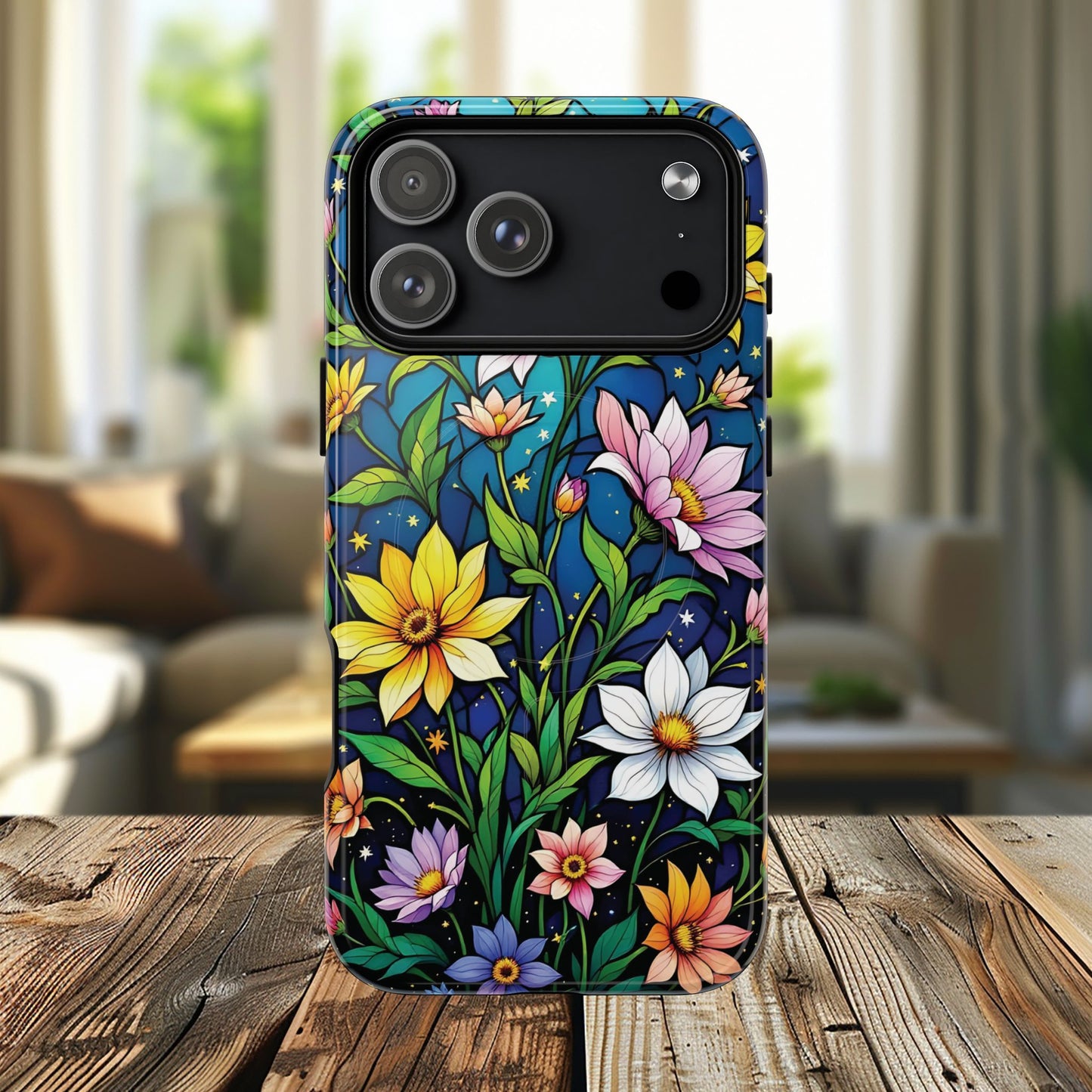 Flower Garden Stained Glass Phone Case, Tough Magnetic Cases, Floral Phone Cover, Durable Phone Accessories, Spring Gift, Birthday Present