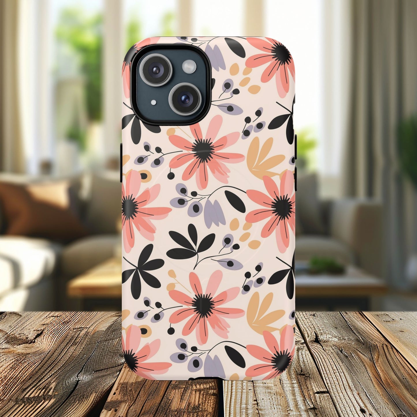 Stylish Soft Petal Noir iPhone Case, Floral iPhone Accessory for Her, Tough iPhone Magnetic Cases, Trendy iPhone Cover, Gift for Friends, Summer Vibes