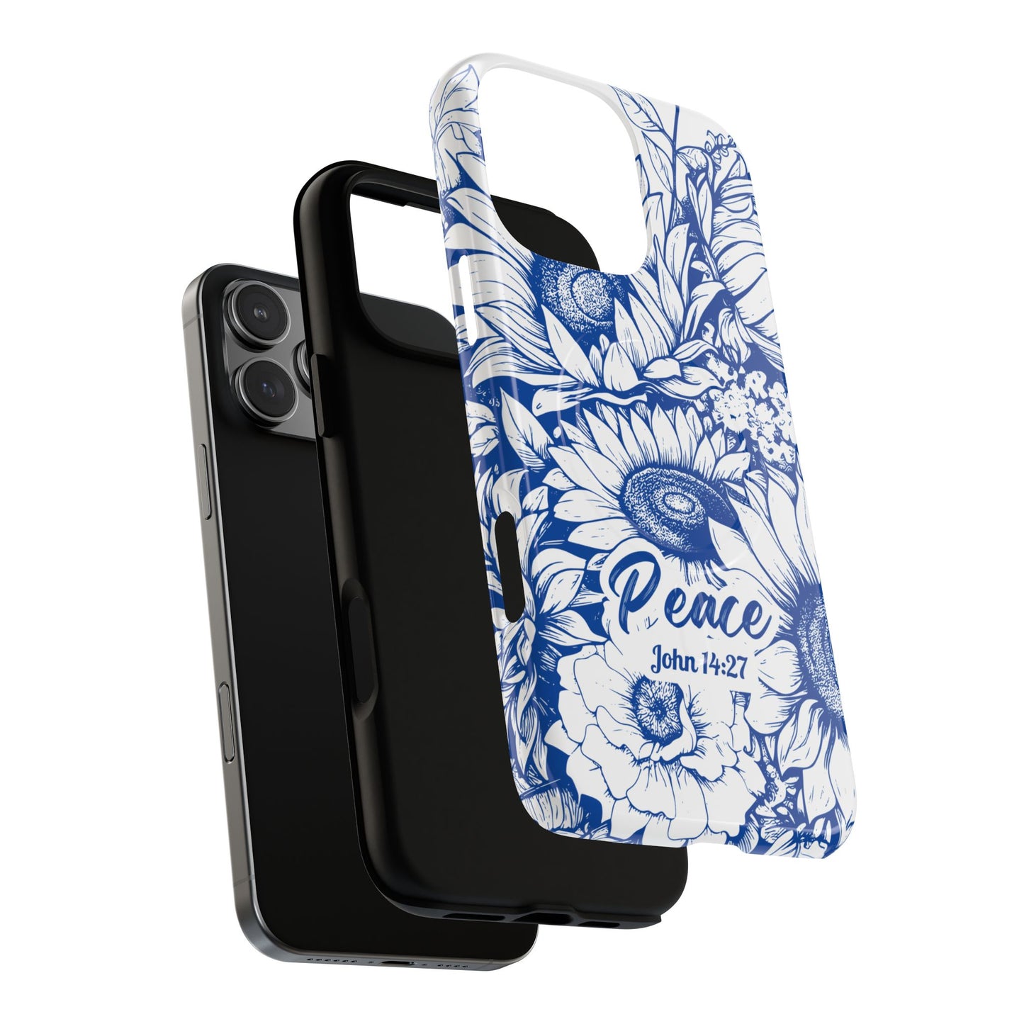 Peace I Leave with You John 14:27, Inspirational Gift, Tough iPhone Magnetic Case Scripture, Sunflower Bible Verse, MagSafe® iPhone® Tough Case, iPhone 14, iPhone 15, iPhone 16, Pro, Pro Max, Plus.