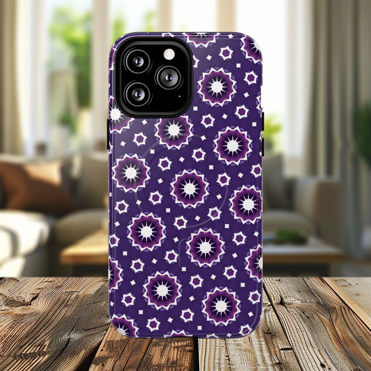 Violet Nova Bloom Stylish Tough Magnetic iPhone Case, Purple Floral iPhone Cover, Durable Cell iPhone Protector, Gift for Her, Mother's Gift