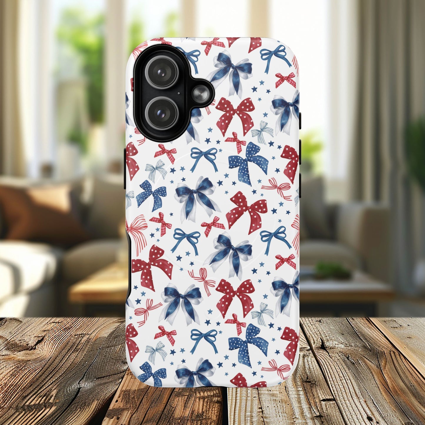 Patriotic Coquette Tough iPhone Magnetic Case, Stylish Gift for Her, Summer Celebrations, Cute Bow Design