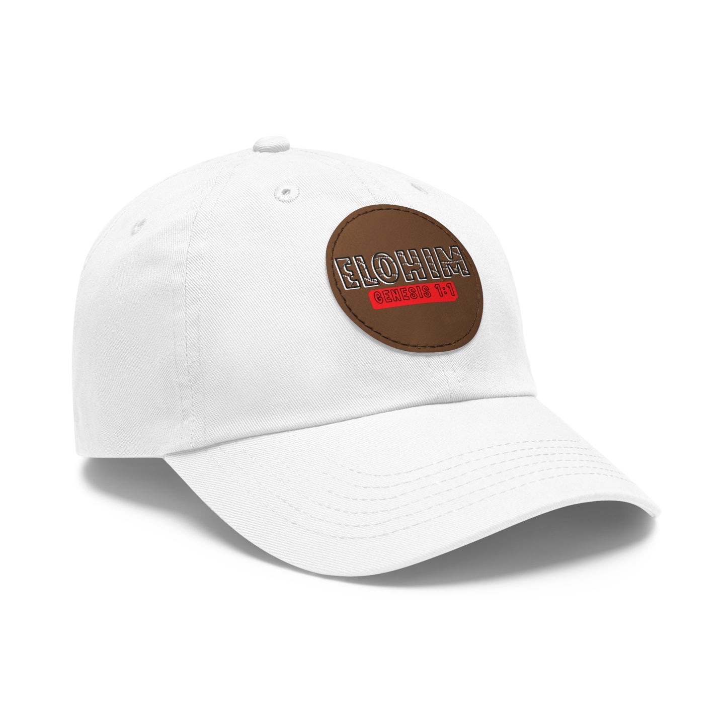 'ELOHIM, GENESIS 1:1- Stylish Dad Hat with Leather Patch | a Unisex Gift, Casual Wear, Summer Accessory, Unique Outdoor Cap, Adjustable Sun Hat, Christian Gift