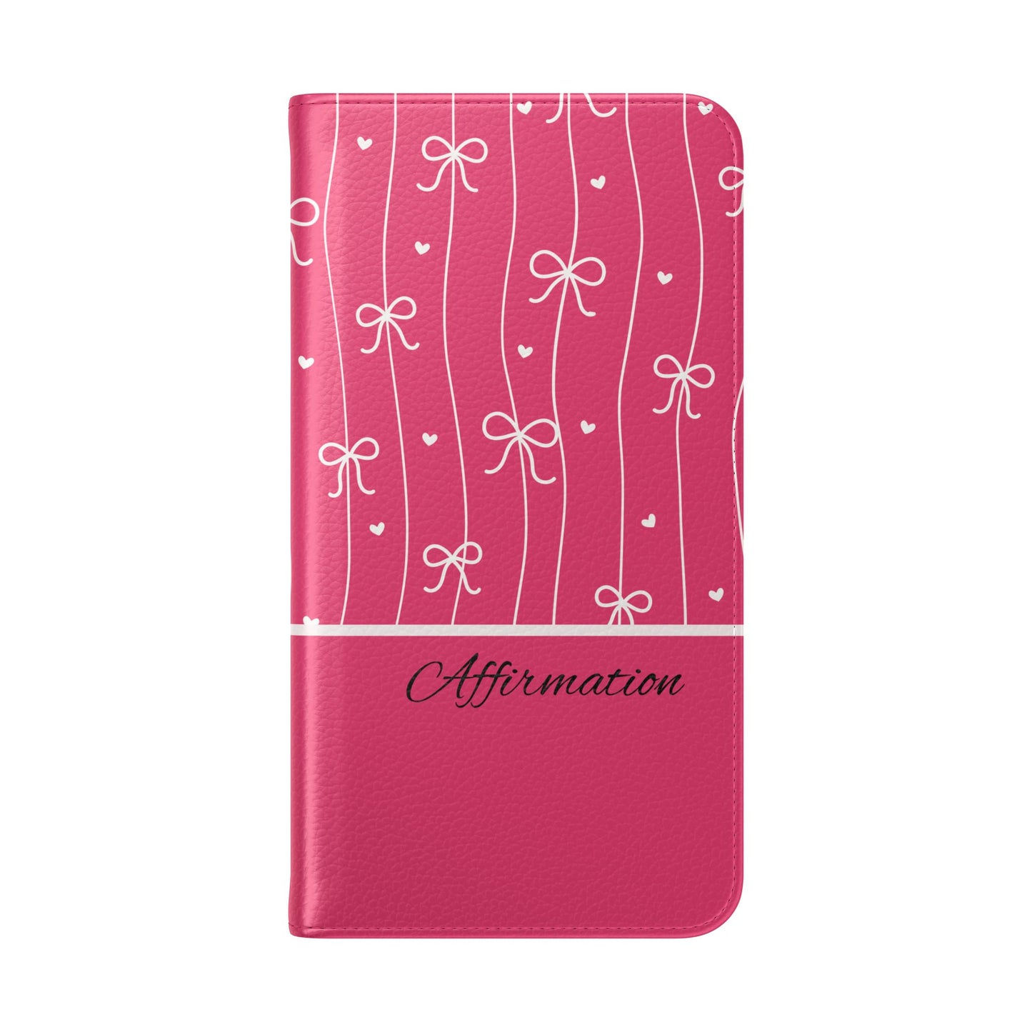 Personalized Pink Bow Coquette Flip iPhone and Samsumg Case — Custom Name or Affirmation Wallet Cover
