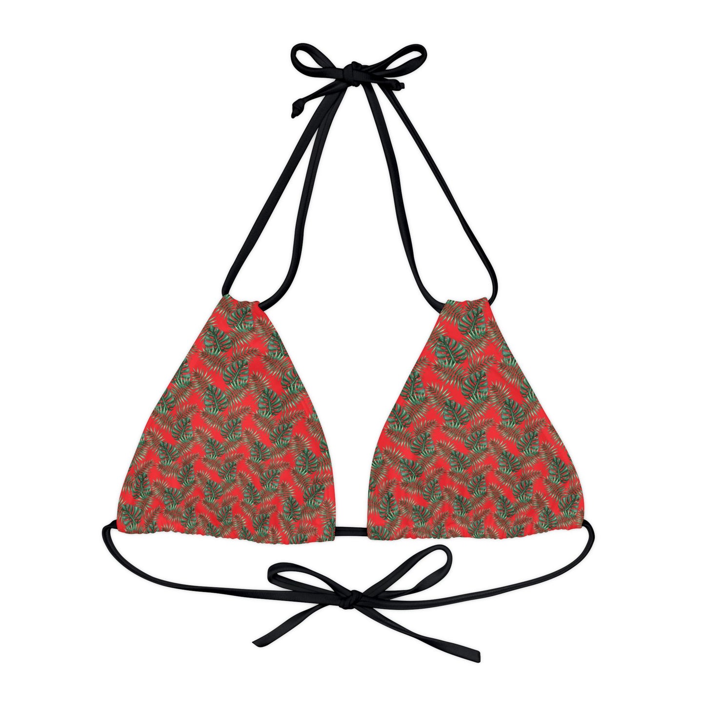 Red Tropical Bliss Strappy Triangle Bikini Top (AOP)- (PY)