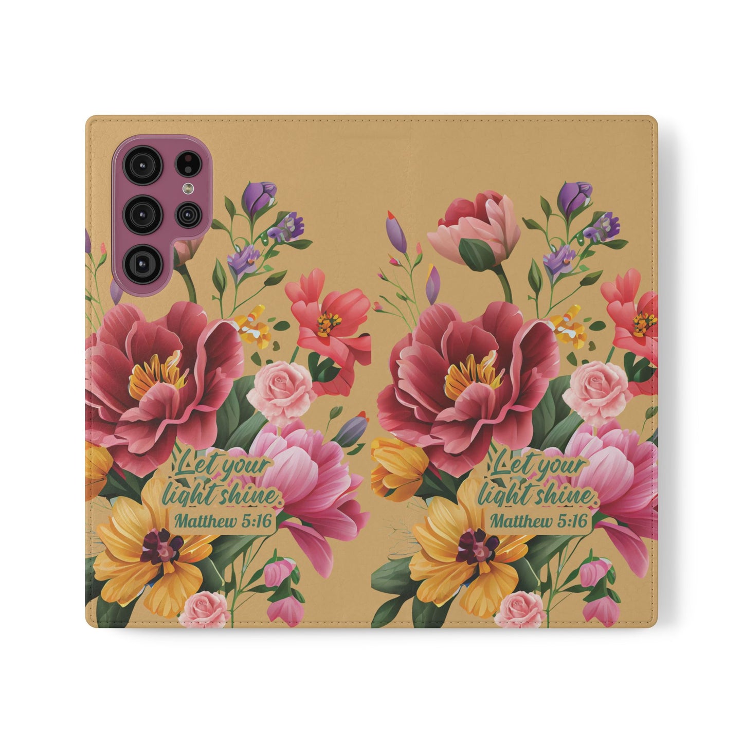 Floral Scripture Flip Case — "Let Your Light Shine" Wallet Phone Cover (Matthew 5:16)