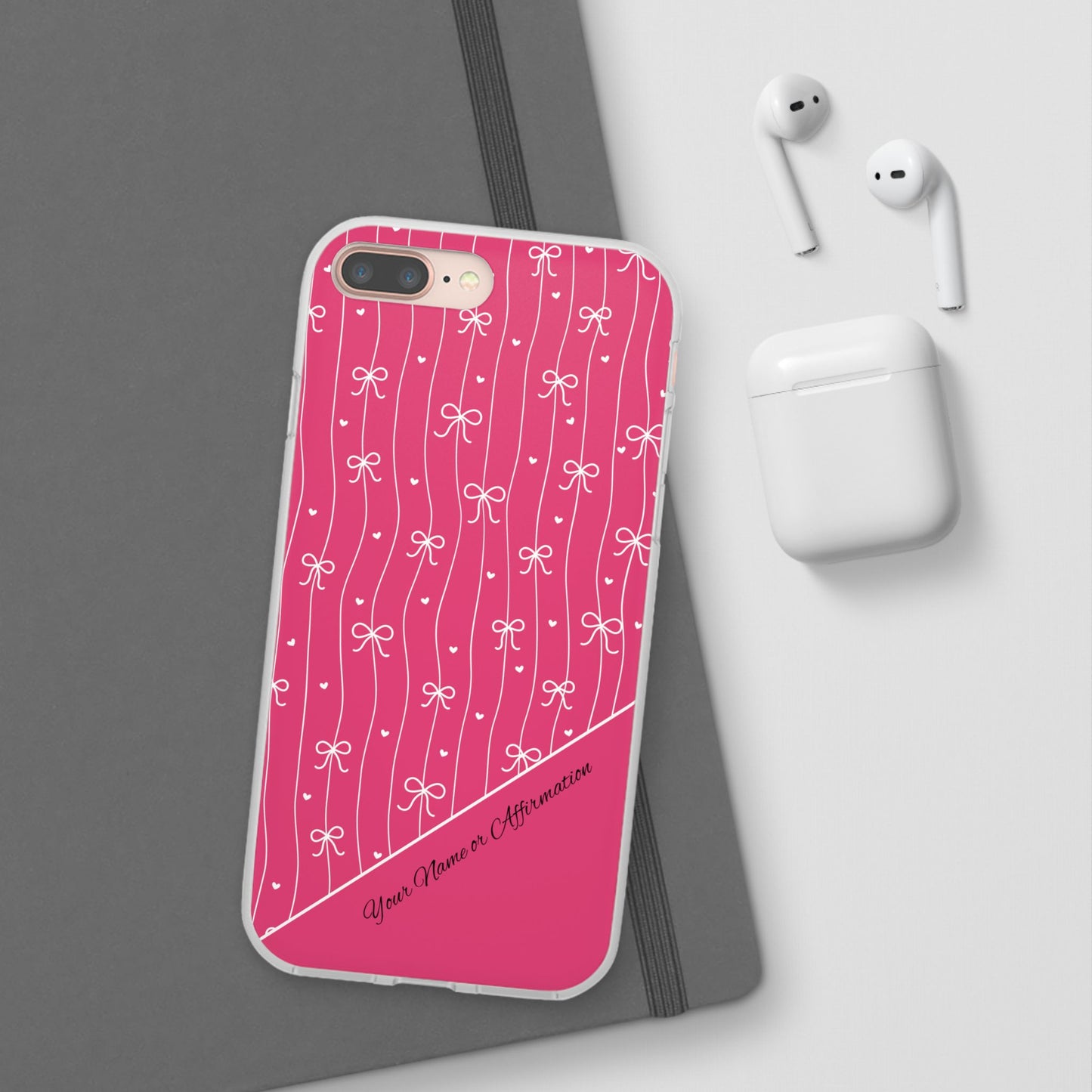 Personalized Pink Bow Coquette Slim Flexi iPhone and Samsung Cases — Custom Name or Affirmation