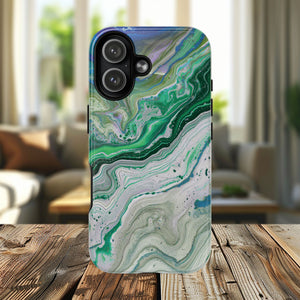 Marbled Tough iPhone Case, Magnetic Protector, Stylish Tech Accessory, Durable iPhone Cover, Unique Gift Idea