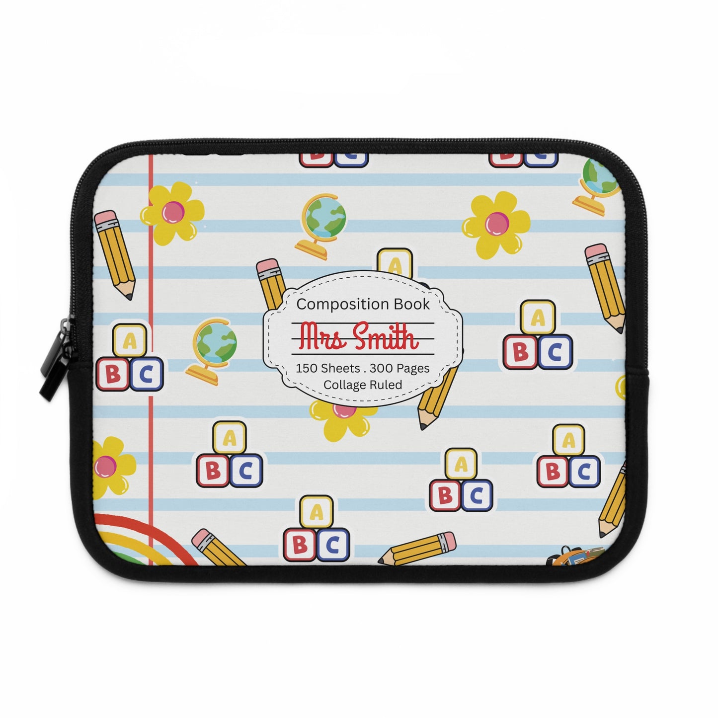 Personalized White SchoolYard Chic Laptop Sleeve with Composition Book Inspired Design, Customizable Tech Case, School Supplies, Gift for Students, College Essentials, Back to School