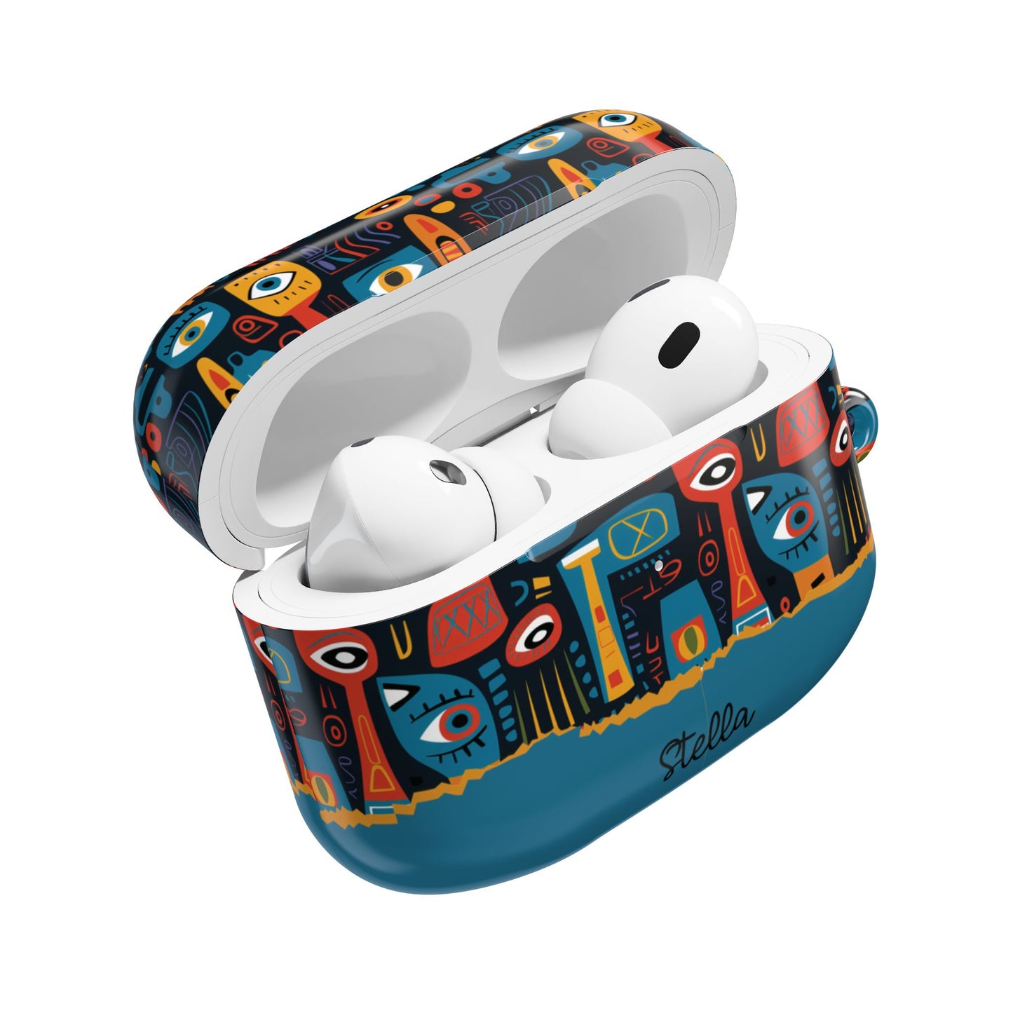 Personalized Abstract Eye Pattern AirPod Case — Colorful Tribal Graphic with Custom Text/Name