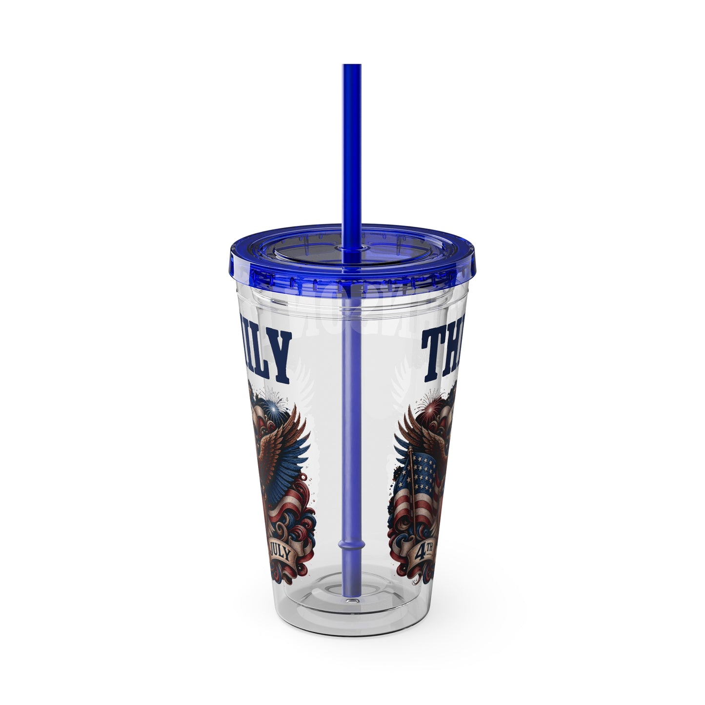 Patriotic Eagle 16oz Tumbler with Straw — "Happy 4th of July" USA Design