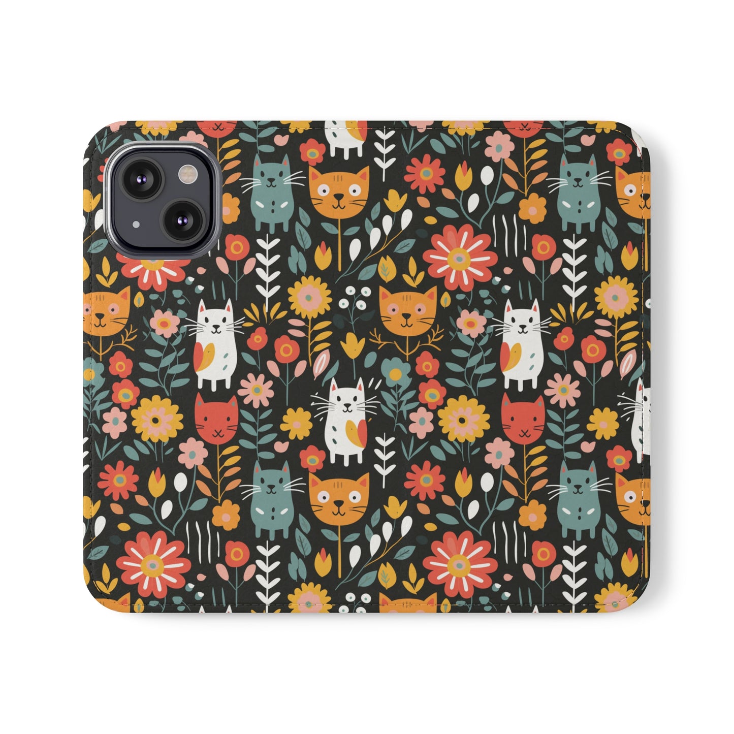 Whimsical Feline Garden iPhone and Samsung Flip Cases