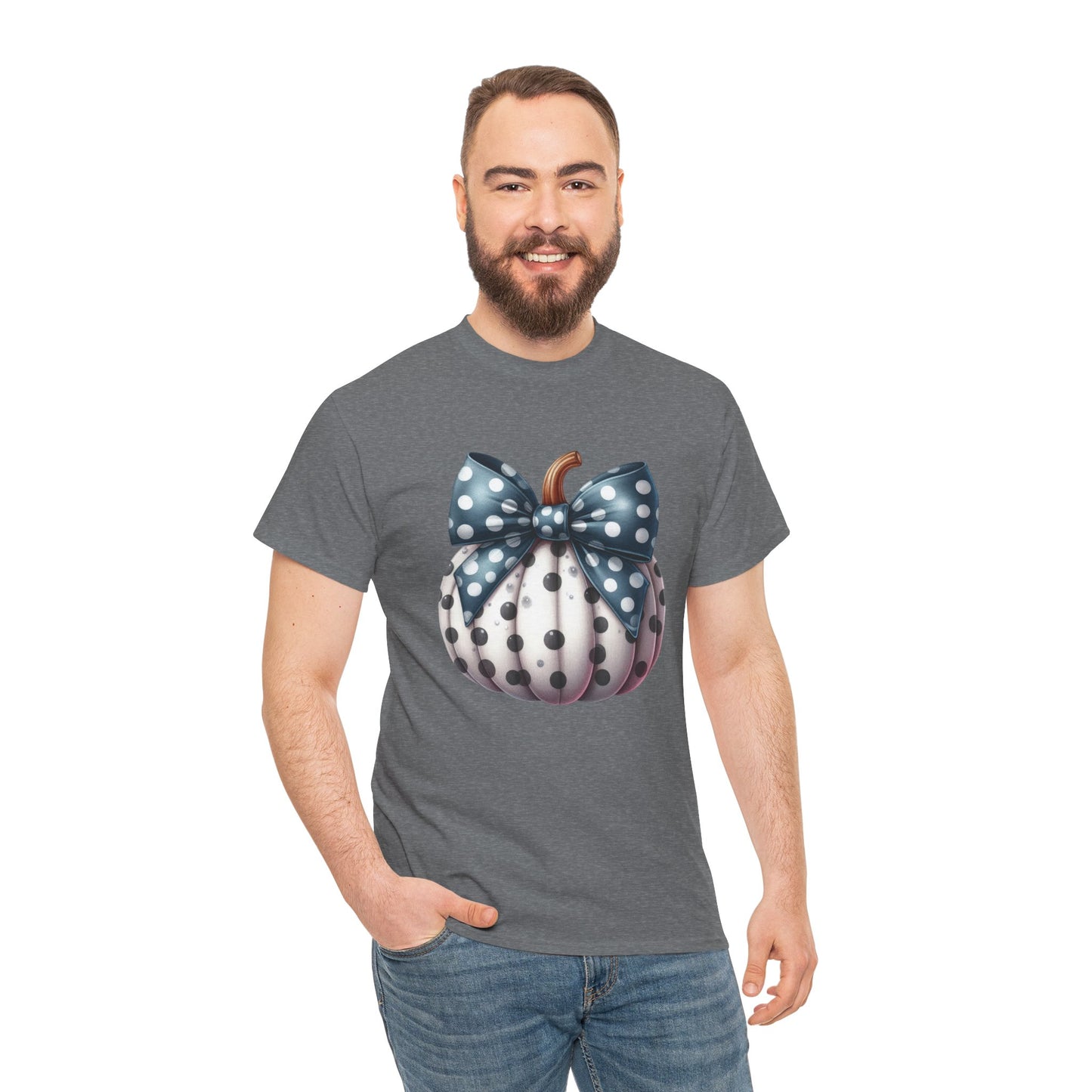 Polka Dot Pumpkin Charm Unisex Heavy Cotton Tee