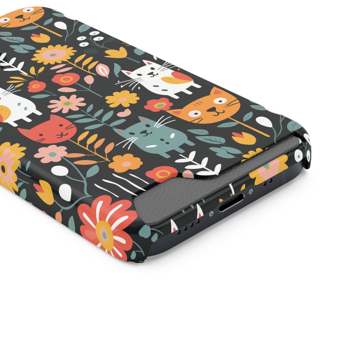 Whimsical Feline Garden iPhone and Samsung Case With Card Holder