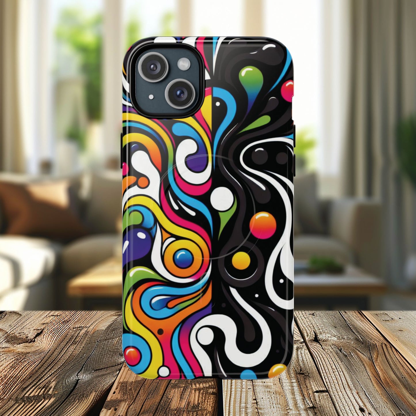 Vibrant Yin Yang Pop Splash Tough Magnetic iPhone Cases, Bold Artwork, Customizable Protection, Gift for Tech Lovers, Colorful iPhone Accessories