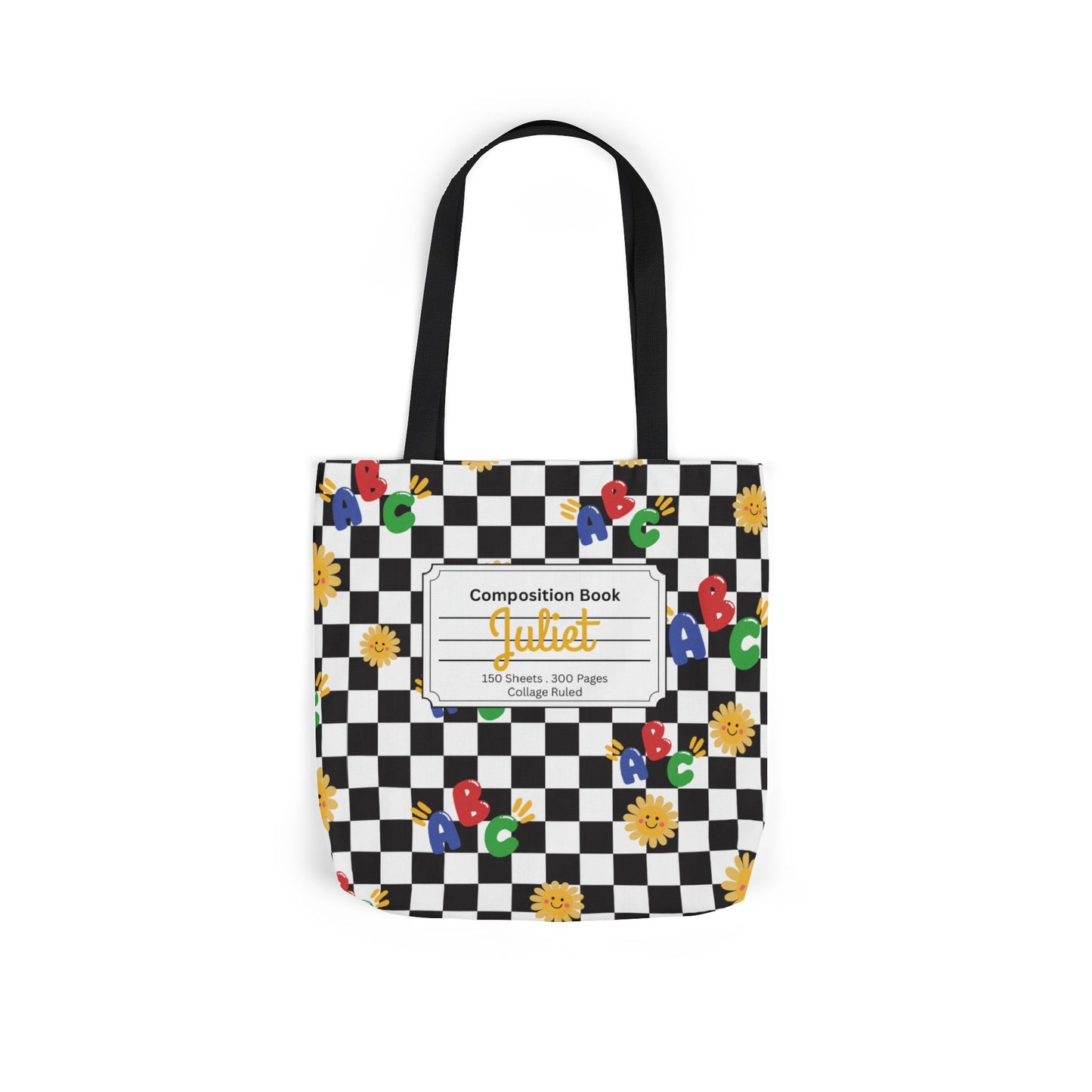 Personalized Schoolyard Chic Composition Book Inspired Canvas Tote Bag with Colorful Straps, Cute School Bag, Eco-Friendly Tote, Back to School Shopping Bag, Teacher Gift Idea